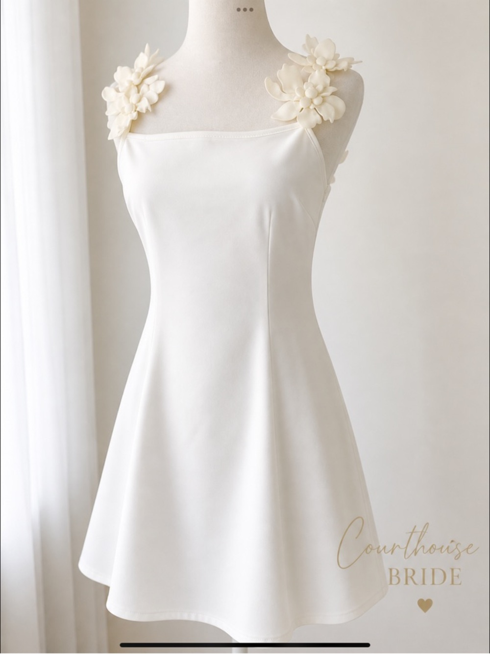 Bridal White Floral Appliqué Mini Dress Courthouse Bride Engagement